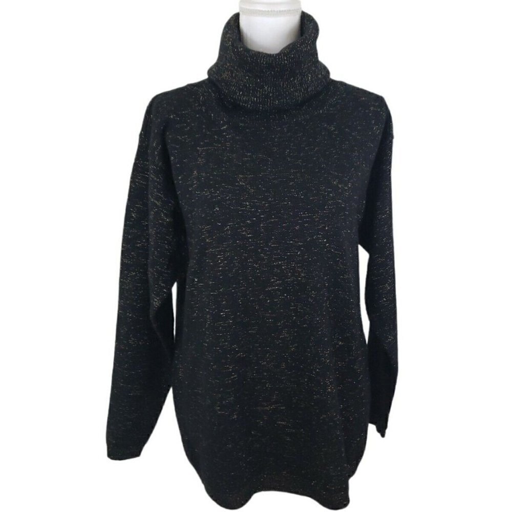 Rafaella ~Woman Size M~ Black/Gold Wool Blend Sweater Long Sleeve Turtleneck